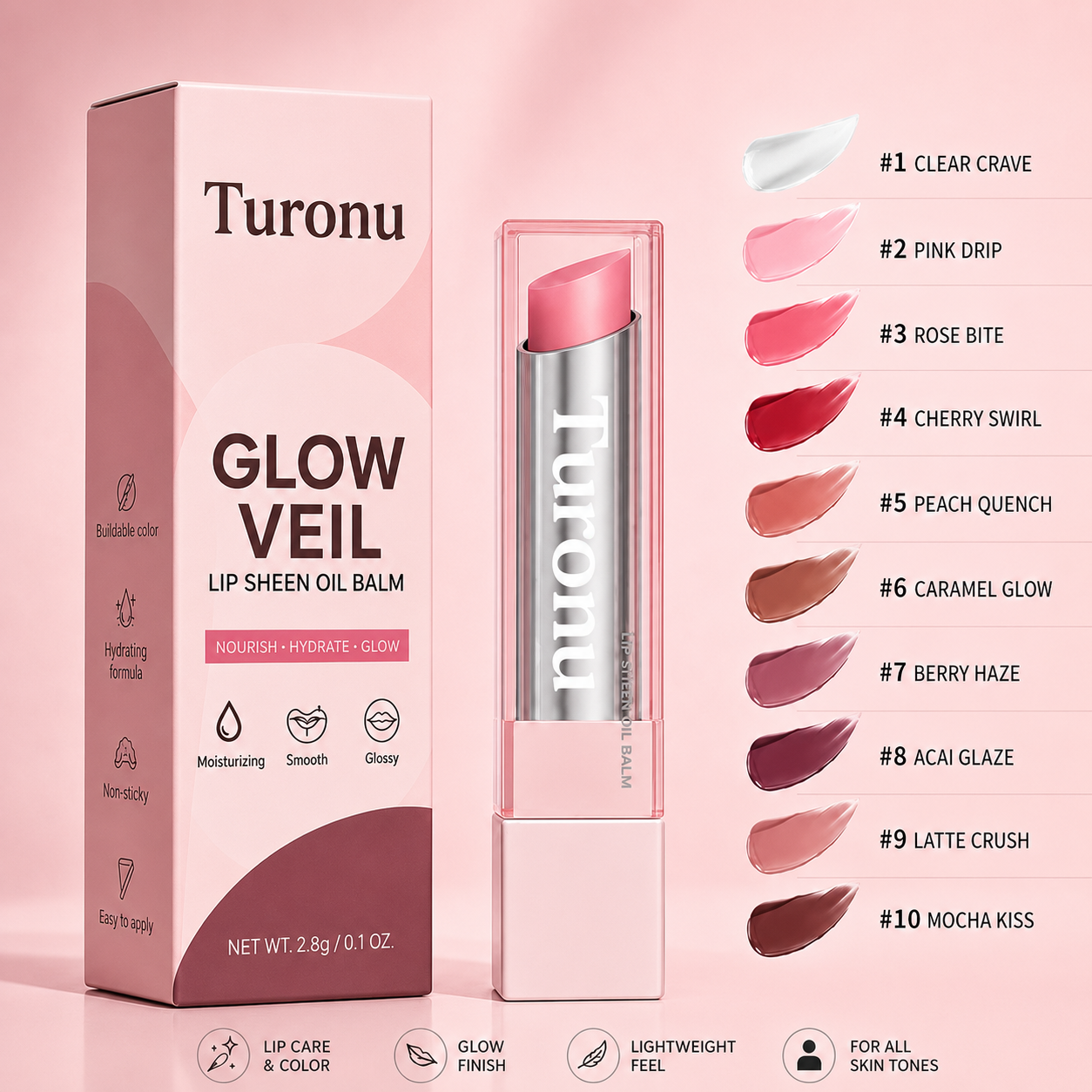🔥Last Day Buy 1 Get 1 Free 🔥Turonu glow veil lip sheen oil balm