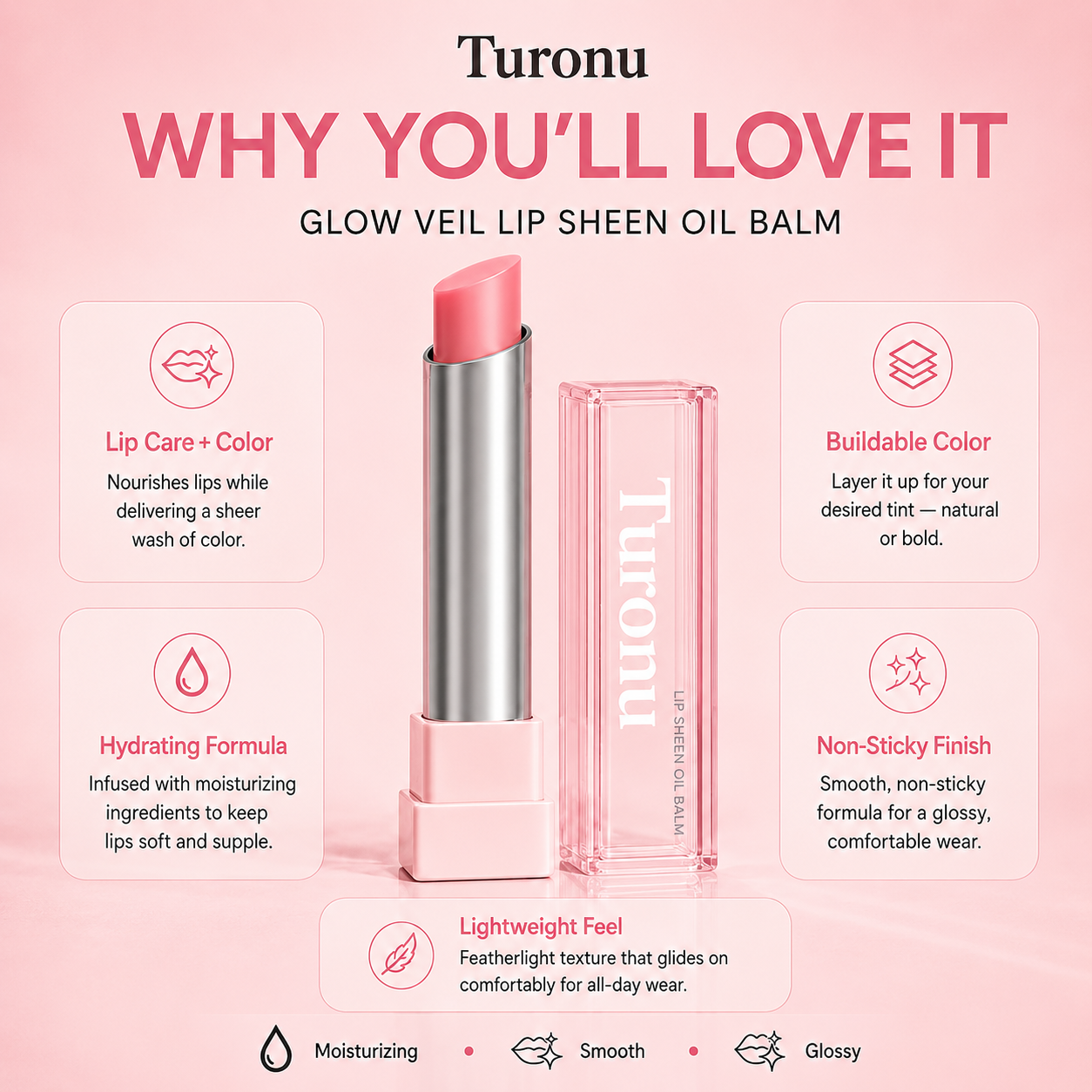 🔥Last Day Buy 1 Get 1 Free 🔥Turonu glow veil lip sheen oil balm