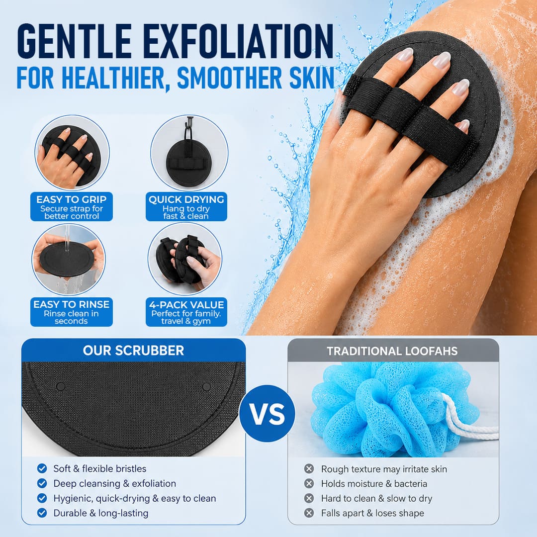 Deep Exfoliating Rubber Body Scrubber (4-Pack)